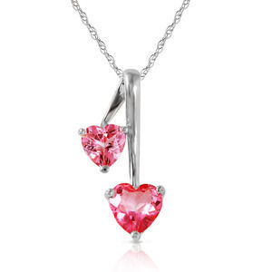 14K.SOLID GOLD HEARTS NECKLACE WITH NATURAL PINK TOPAZ (White Gold)